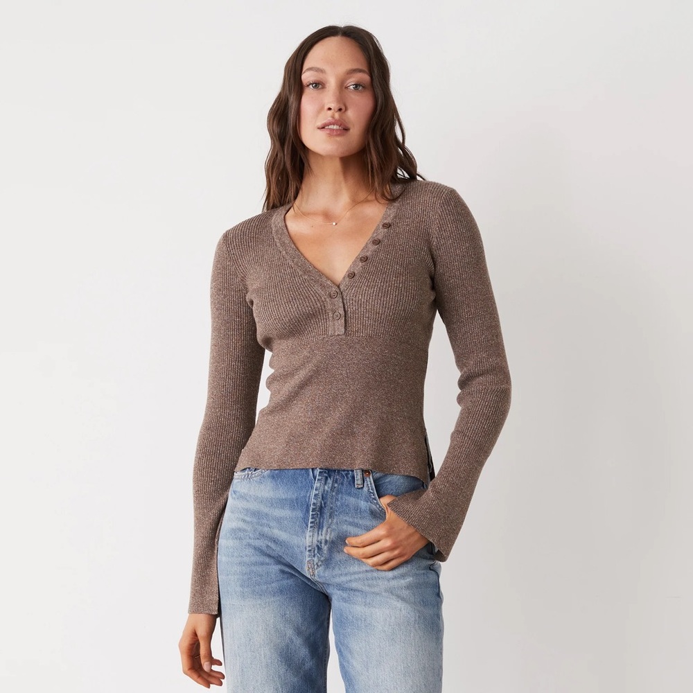 Monrow Rib Long Sleeve Sweater Cocoa Cocoa new with tags